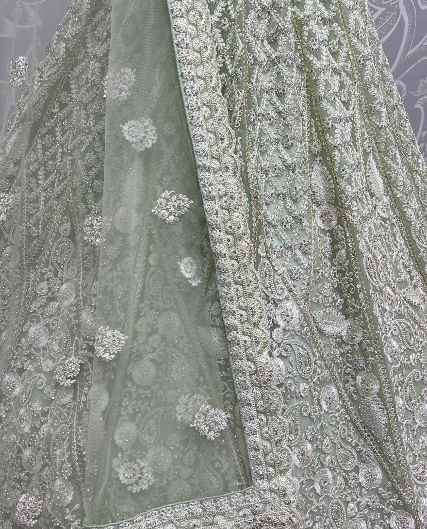 2564-green - Dori and Zircon Diamond green Combine Designer Partywear Lehengacholi 
